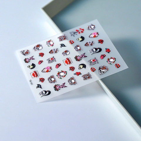 Adesivi Per Unghie 5D Rilievo Gotico Punk Teschio Cuore Fiore Impermeabile Decorazione Manicure