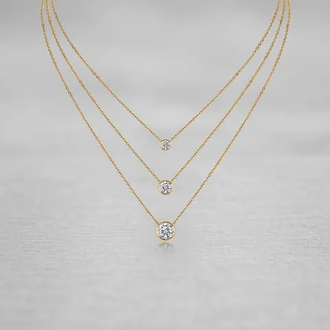 Layered Necklace 925 Sterling Silver Round Moissanite Bezel Pendant Elegant Fashion Jewelry For Women