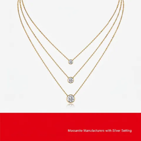 Layered Necklace 925 Sterling Silver Round Moissanite Bezel Pendant Elegant Fashion Jewelry For Women