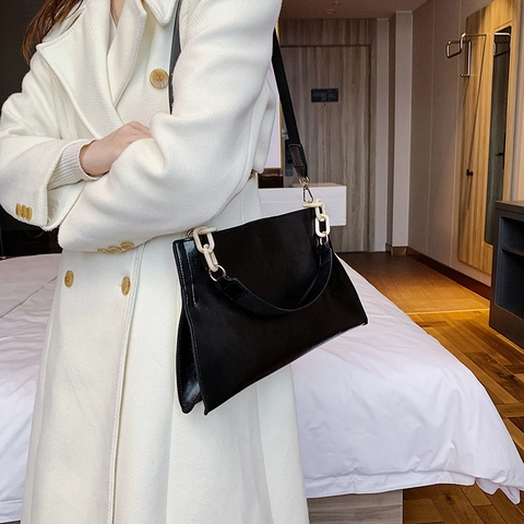 Bolso De Hombro Retro De Cuero PU Para Mujer Con Cadena De Acrílico Bolso De Mano Informal De Gran Capacidad