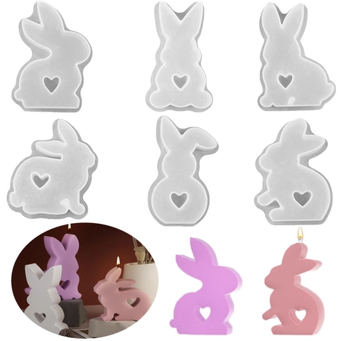 3D Bunny Rabbit Silicone Mold With Heart Shape Hollow For DIY Handmade Candle Plaster Resin Making Easter Gift