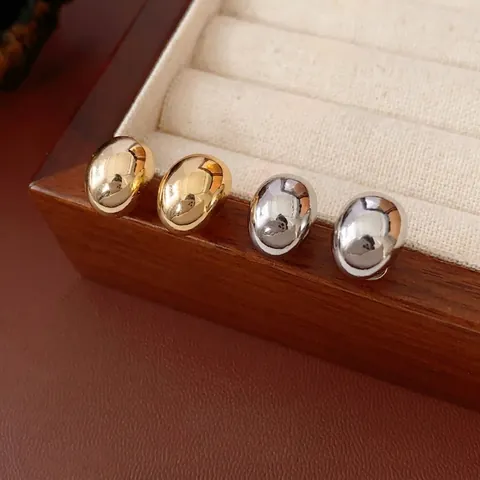 Minimalistische Ovale Kiesel Ohrstecker Echtgold Vergoldetes Kupfer Mit Silbernem Ohrstecker Für Frauen Chic Schmuck