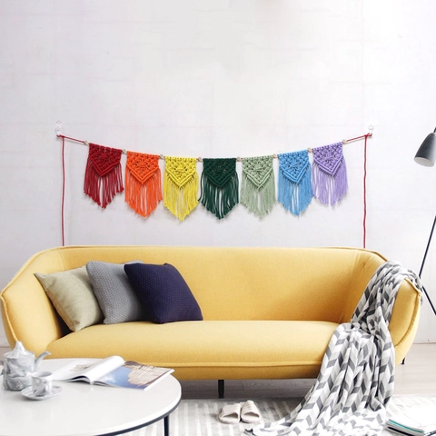 Decorazione Da Parete In Macramè Arcobaleno Ghirlanda Con Nappine Striscione In Corda Di Cotone Fatto A Mano Boho Per Casa