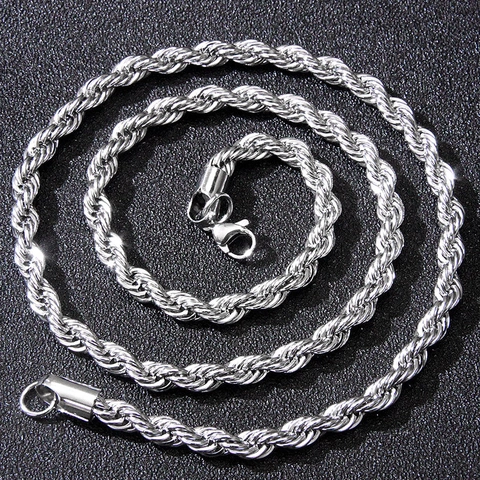 Collar De Cadena De Cuerda De Acero Inoxidable Para Hombre Simple Hip Hop Joyería De Moda Con Cierre De Langosta