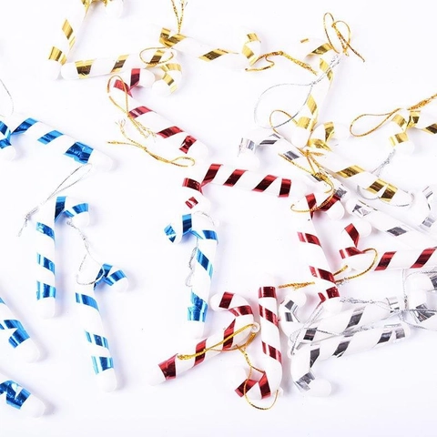 Weihnachts Zuckerstangen Anhänger Kunststoff Metallische Spirale Streifen Festliche Baumschmuck Feiertag Party Zubehör