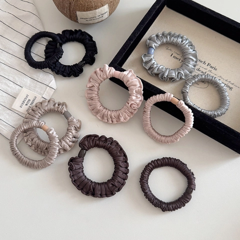 Coleteros De Satén Elásticos Fruncidos Cintas Para El Pelo Color Sólido Tacto Satén Soporte Para Coleta Accesorios Para El Pelo Minimalistas Para Mujeres