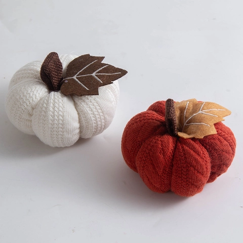 Knitted Pumpkin Ornaments Harvest Festival Decor Handmade Polyester Fabric Table Desktop For Thanksgiving Autumn Home Party