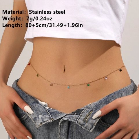 Roestvrijstalen Tailleketting Enkelbandje Armband Met Kleurrijke Zirkoon Hangers Vergulde Trendy Sieraden Voor Dames