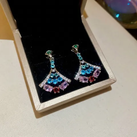 Elegant Fan Shaped Ginkgo Leaf Drop Earrings With Colorful Zircon Copper And 925 Sterling Silver Earring Post For Women
