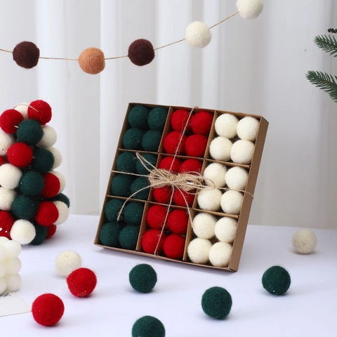 Wool Felt Pom Poms Balls For Christmas Tree Decoration Handmade DIY Craft Garland Nordic Style Festive Home Ornament Boxed