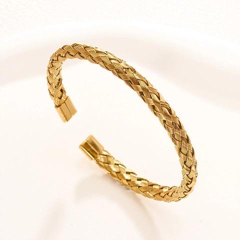 Woven Stainless Steel Cuff Bracelet Braided C-Shape Open Adjustable Bangle Minimalist Trendy Jewelry For Men Women