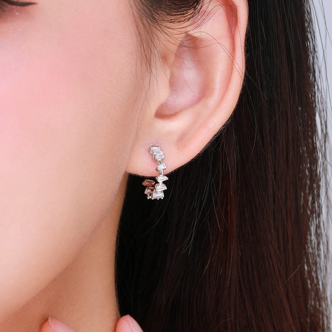 925 Sterling Silver C-Shaped Zirconia Stud Earrings For Women Minimalist Inlaid Baguette Cut Geometric Hoop Earrings Jewelry