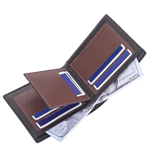 Herren Bifold Brieftasche PU Leder Horizontal Mehrere Kartenfächer Mit Griechischem Schlüsselmuster Business Casual Stil RFID Schutz