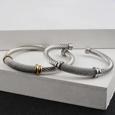 Roestvrijstalen Mesh Gevlochten Kabel Twist Manchet Armband Open Verstelbaar Mode Sieraden