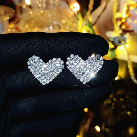 Orecchini A Lobo A Cuore Lucido Con Strass E Perno In Acciaio Inossidabile Gioielli Di Moda Eleganti Per Donna