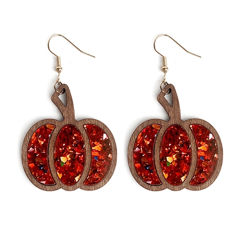 Pendientes Halloween Calabaza Marco Madera Brillo Acrílico Joyería Festiva Otoño Regalo Mujeres