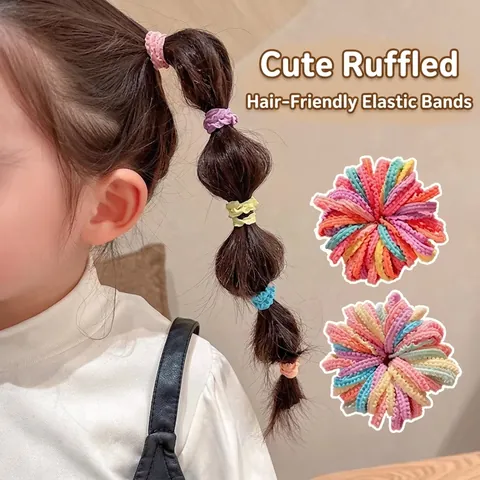 Girls Hair Ties Ruffle Lace Edge High Elastic Fabric Macaron Candy Color Hair Bands No Damage Hair Accessories