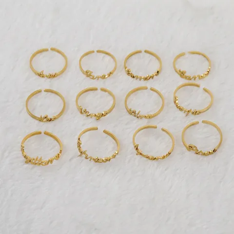 Sternzeichen Ring Edelstahl 18K Vergoldet Verstellbar Offener Ring Horoskop Schriftzug Mode Schmuck Für Damen