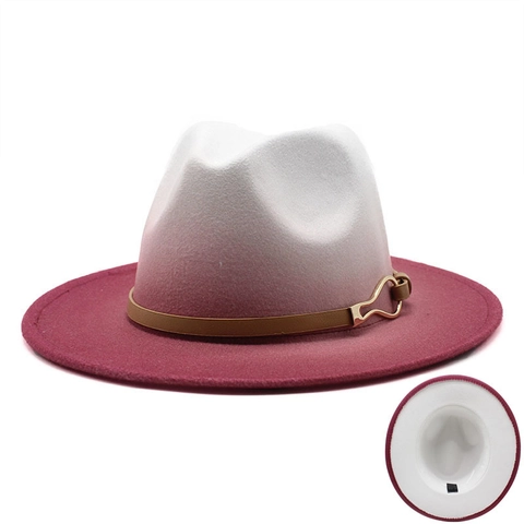 Fedora Hut Mit Breiter Krempe Farbverlauf Baumwolle Polyester Mischung Mit Lederband Metallschnalle Stilvolle Jazz Kappe