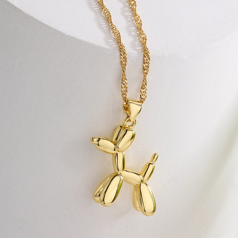 Collier Pendentif Chien Ballon Cuivre Plaqué Or 18 Carats Zircon Style INS Élégante Chaîne De Clavicule Pour Femmes Bijoux