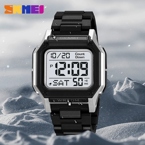 Montre De Sport Numérique Avec Boîtier ABS Et Bracelet TPU Étanche Double Heure Compte À Rebours Alarme Rétroéclairage