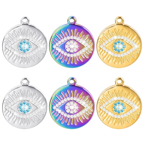 Collana con Ciondolo Malocchio in Acciaio Inossidabile Placcato Oro 18K Strass Occhio Turco Amuleto Gioielli per Uomo Donna