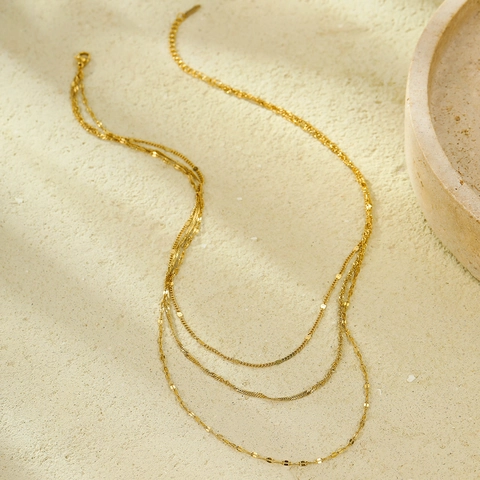 Collier Triple Rang En Acier Inoxydable Plaqué Or 18K Chaîne Minimaliste Bijoux De Clavicule Pour Femmes