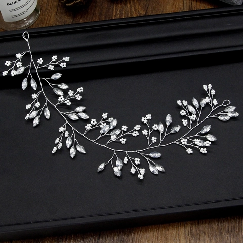 Handmade Bridal Hair Vine Headband With Marquise Rhinestones Faux Artificial Pearls And Alloy Wire For Wedding Party Elegant Headpiece
