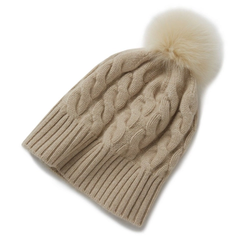 Gorro De Punto De Invierno Para Mujer Trenzado Grueso Cálido Resistente Al Viento Con Pompon De Piel Sintética Desmontable Casual