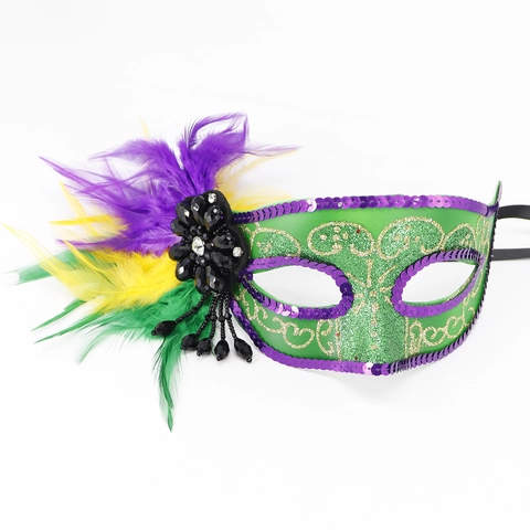 Máscara de Mascarada Mardi Gras Con Pluma Extraíble Strass Brillo Lentejuelas Carnaval Máscara de Ojos Para Fiesta de Disfraces