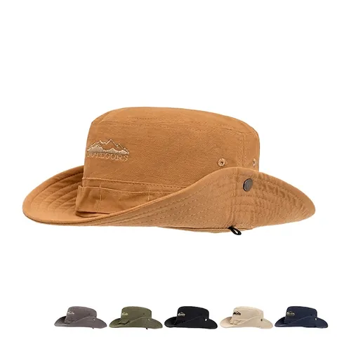 Outdoor Sun Bucket Hat Cotton Wide Brim Breathable Drawstring Foldable Tactical Fishing Hiking Casual Versatile