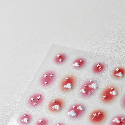 3D Relief Nail Art Stickers Gradient Blush Design White Cloud Star Heart Embossed DIY Manicure Decoration
