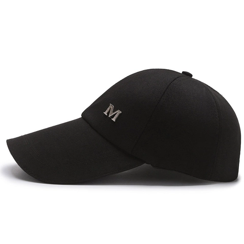 Long Brim Baseball Cap Cotton Canvas Sunshade Outdoor Fishing Sun Hat With Metal M Letter Adjustable