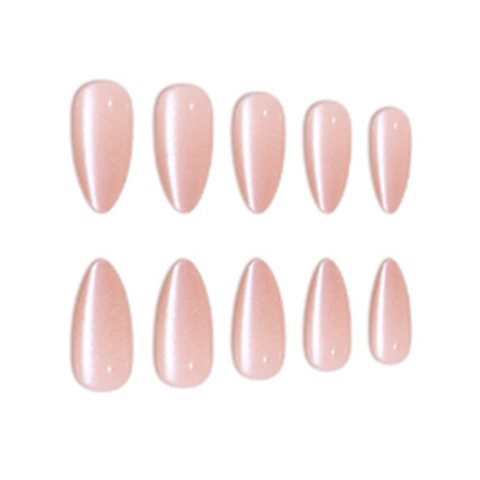 Press On Nägel Lange Mandelform Katzenaugen Effekt Gelee Rosa Schimmer Elegante Künstliche Nägel Für Frauen Süß