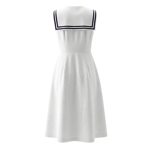 Vestido Sin Mangas Con Cuello Marinero Poliéster Lazo Cintura Alta Estilo Preppy Retro Lolita Francés Para Mujer Blanco