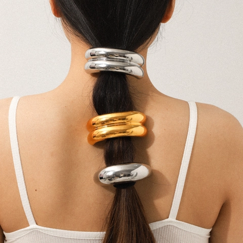 Coleteros Metálicos de Acero Inoxidable Chapados en Oro Plata Soporte de Coleta Geométrico Scrunchies Minimalistas para Mujer Joyería