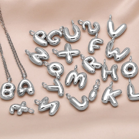 Copper Bubble Letter Pendant Necklace Minimalist Initial A-Z Chain Necklace For Women Men Fashion Hip Hop Metallic Jewelry Gift