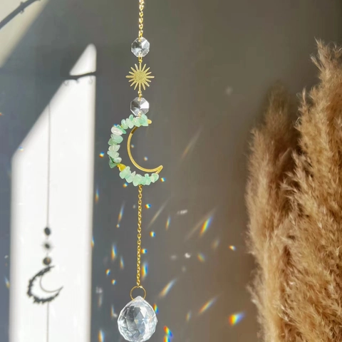 Acchiappasole In Cristallo Pietra Naturale Luna Sole Prisma Creatore Di Arcobaleno Ornamento Appeso Decorazione Casa Regalo