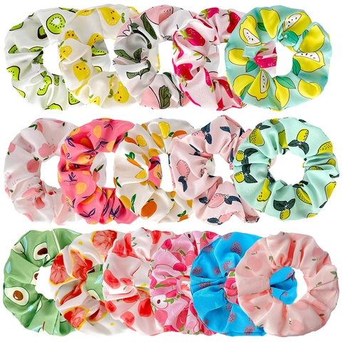Chouchous À Motif De Fruits En Polyester Élastique Grands Élastiques À Cheveux Pour Femmes Filles Style Pastoral