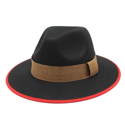 Klassischer Fedora Hut Mit Breiter Krempe Jazzhut Britischer Stil Flacher Kopf Baumwolle Polyester Filz Kontrastbesatz