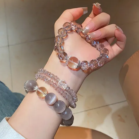 Elegant Natural Cat Eye Stone Beaded Bracelet Optimized Crystal Copper Flower Cap Elastic Jewelry For Women Vintage Aesthetic
