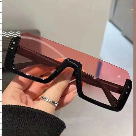 Mode Oversized Vierkante Zonnebril UV400 PC Frame AC Lenzen Uit Eén Stuk Flat Top Punk Retro Voor Dames Heren