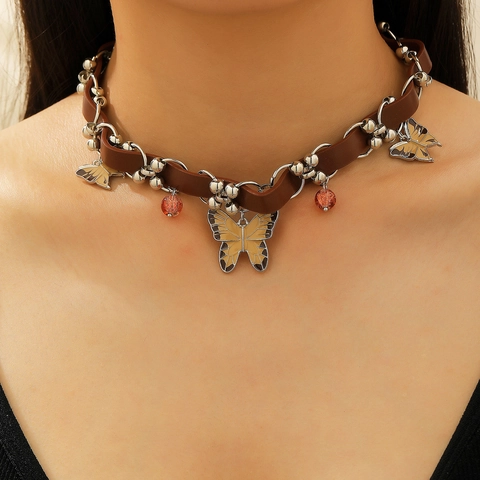 Gothic Punk Y2K Cross Choker Necklace For Men Women PU Leather Chain Wrap Butterfly Wing Star Pendant Subculture Jewelry