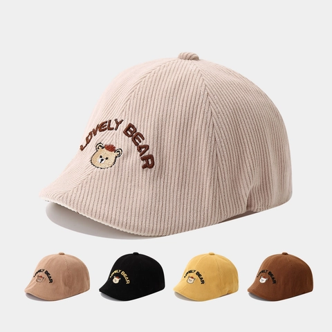 Kinderen Corduroy Beret Pet Schattige Beer Borduurwerk Warme Newsboy Hoed Voor Peuters Koreaanse Stijl Schilder Hoed