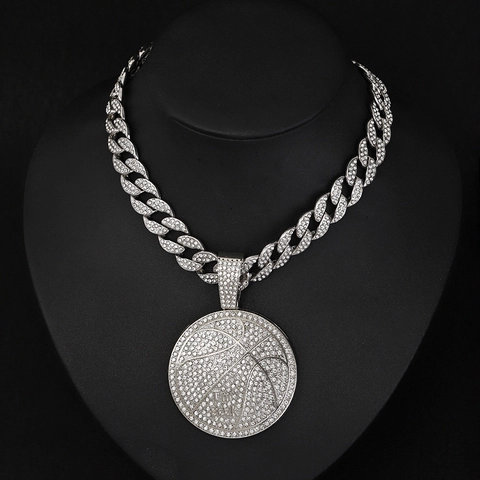 Hip Hop Basketbal Hanger Ketting Legering Strass Iced Out Cubaanse Ketting Streetwear Sieraden Voor Mannen Design