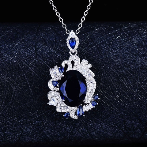Royal Blue Synthetic Sapphire Jewelry Copper With Rhinestone Necklace Pendant Earrings Vintage Baroque Style Women