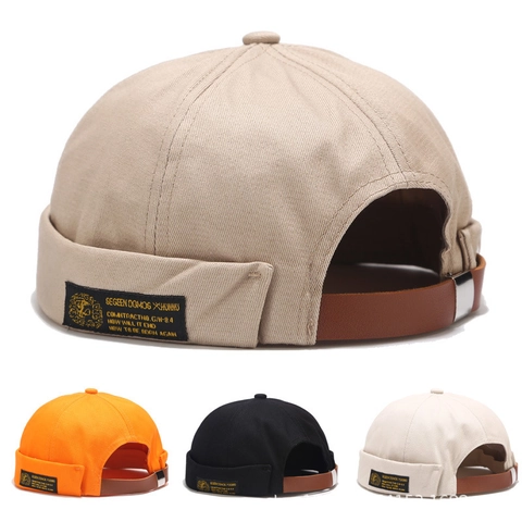 Retro Docker Hat Brimless Cotton Canvas Leather Strap Streetwear Sailor Cap For Men Women