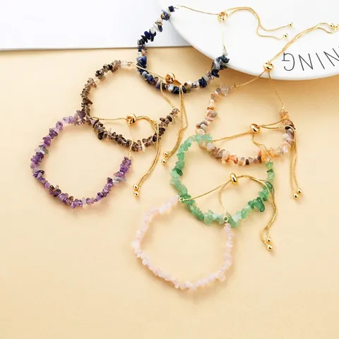 Natural Stone Chips Adjustable Bracelet Bohemian Irregular Crystal Bead Slider Clasp Alloy Jewelry For Women Gift