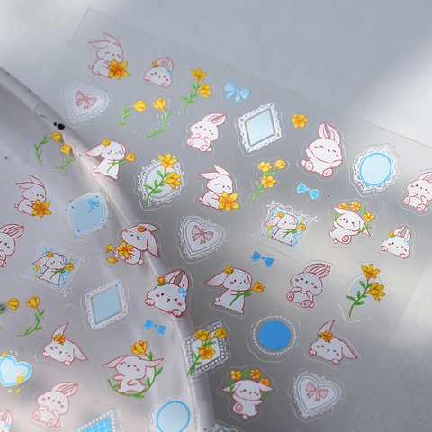 5D Relief Nail Stickers Embossed Cartoon Bunny Osmanthus Floral Self Adhesive Nail Art Decals Sweet Decoration For Girls