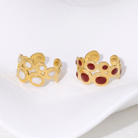 Anello In Acciaio Inossidabile Cavo Geometrico Retrò Con Placcatura Oro 18K Smalto Intarsiato Fascia Aperta Regolabile